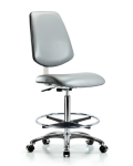 Class 10 Clean Room Vinyl Chair Chrome - High Bench Height with Medium Back, Chrome Foot Ring, & Casters in Sterling Supernova Vinyl CLR-VHBCH-MB-CR-CF-CC-8840