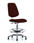 Class 10 Clean Room Vinyl Chair Chrome - High Bench Height with Medium Back, Chrome Foot Ring, & Stationary Glides in Burgundy Trailblazer Vinyl CLR-VHBCH-MB-CR-CF-RG-8569