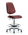 Class 10 Clean Room Vinyl Chair Chrome - High Bench Height with Medium Back, Chrome Foot Ring, & Stationary Glides in Borscht Supernova Vinyl CLR-VHBCH-MB-CR-CF-RG-8815