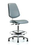 Class 10 Clean Room Vinyl Chair Chrome - High Bench Height with Medium Back, Chrome Foot Ring, & Stationary Glides in Storm Supernova Vinyl CLR-VHBCH-MB-CR-CF-RG-8822