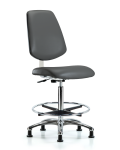 Class 10 Clean Room Vinyl Chair Chrome - High Bench Height with Medium Back, Chrome Foot Ring, & Stationary Glides in Carbon Supernova Vinyl CLR-VHBCH-MB-CR-CF-RG-8823