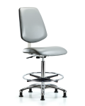 Class 10 Clean Room Vinyl Chair Chrome - High Bench Height with Medium Back, Chrome Foot Ring, & Stationary Glides in Sterling Supernova Vinyl CLR-VHBCH-MB-CR-CF-RG-8840