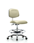 Class 10 Clean Room Vinyl Chair Chrome - Medium Bench Height with Chrome Foot Ring & Casters in Adobe White Trailblazer Vinyl CLR-VMBCH-CR-CF-CC-8501