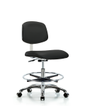 Class 10 Clean Room Vinyl Chair Chrome - Medium Bench Height with Chrome Foot Ring & Casters in Black Trailblazer Vinyl CLR-VMBCH-CR-CF-CC-8540