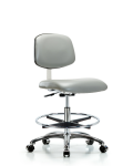 Class 10 Clean Room Vinyl Chair Chrome - Medium Bench Height with Chrome Foot Ring & Casters in Dove Trailblazer Vinyl CLR-VMBCH-CR-CF-CC-8567