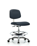 Class 10 Clean Room Vinyl Chair Chrome - Medium Bench Height with Chrome Foot Ring & Casters in Imperial Blue Trailblazer Vinyl CLR-VMBCH-CR-CF-CC-8582