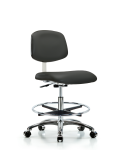 Class 10 Clean Room Vinyl Chair Chrome - Medium Bench Height with Chrome Foot Ring & Casters in Charcoal Trailblazer Vinyl CLR-VMBCH-CR-CF-CC-8605