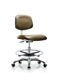 Class 10 Clean Room Vinyl Chair Chrome - Medium Bench Height with Chrome Foot Ring & Casters in Taupe Supernova Vinyl CLR-VMBCH-CR-CF-CC-8809