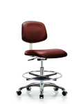 Class 10 Clean Room Vinyl Chair Chrome - Medium Bench Height with Chrome Foot Ring & Casters in Borscht Supernova Vinyl CLR-VMBCH-CR-CF-CC-8815