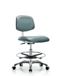 Class 10 Clean Room Vinyl Chair Chrome - Medium Bench Height with Chrome Foot Ring & Casters in Storm Supernova Vinyl CLR-VMBCH-CR-CF-CC-8822