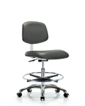 Class 10 Clean Room Vinyl Chair Chrome - Medium Bench Height with Chrome Foot Ring & Casters in Carbon Supernova Vinyl CLR-VMBCH-CR-CF-CC-8823