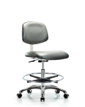 Class 10 Clean Room Vinyl Chair Chrome - Medium Bench Height with Chrome Foot Ring & Casters in Sterling Supernova Vinyl CLR-VMBCH-CR-CF-CC-8840