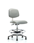 Class 10 Clean Room Vinyl Chair Chrome - Medium Bench Height with Chrome Foot Ring & Stationary Glides in Dove Trailblazer Vinyl CLR-VMBCH-CR-CF-RG-8567