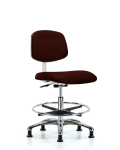 Class 10 Clean Room Vinyl Chair Chrome - Medium Bench Height with Chrome Foot Ring & Stationary Glides in Burgundy Trailblazer Vinyl CLR-VMBCH-CR-CF-RG-8569