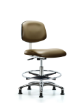 Class 10 Clean Room Vinyl Chair Chrome - Medium Bench Height with Chrome Foot Ring & Stationary Glides in Taupe Supernova Vinyl CLR-VMBCH-CR-CF-RG-8809