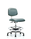 Class 10 Clean Room Vinyl Chair Chrome - Medium Bench Height with Chrome Foot Ring & Stationary Glides in Storm Supernova Vinyl CLR-VMBCH-CR-CF-RG-8822