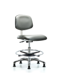 Class 10 Clean Room Vinyl Chair Chrome - Medium Bench Height with Chrome Foot Ring & Stationary Glides in Sterling Supernova Vinyl CLR-VMBCH-CR-CF-RG-8840