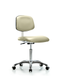 Class 10 Clean Room Vinyl Chair Chrome - Medium Bench Height with Casters in Adobe White Trailblazer Vinyl CLR-VMBCH-CR-NF-CC-8501