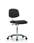 Class 10 Clean Room Vinyl Chair Chrome - Medium Bench Height with Casters in Black Trailblazer Vinyl CLR-VMBCH-CR-NF-CC-8540