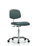 Class 10 Clean Room Vinyl Chair Chrome - Medium Bench Height with Casters in Colonial Blue Trailblazer Vinyl CLR-VMBCH-CR-NF-CC-8546