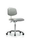 Class 10 Clean Room Vinyl Chair Chrome - Medium Bench Height with Casters in Dove Trailblazer Vinyl CLR-VMBCH-CR-NF-CC-8567