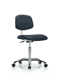 Class 10 Clean Room Vinyl Chair Chrome - Medium Bench Height with Casters in Imperial Blue Trailblazer Vinyl CLR-VMBCH-CR-NF-CC-8582
