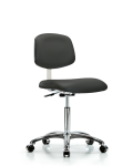 Class 10 Clean Room Vinyl Chair Chrome - Medium Bench Height with Casters in Charcoal Trailblazer Vinyl CLR-VMBCH-CR-NF-CC-8605