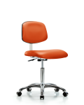 Class 10 Clean Room Vinyl Chair Chrome - Medium Bench Height with Casters in Orange Kist Trailblazer Vinyl CLR-VMBCH-CR-NF-CC-8613
