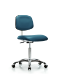 Class 10 Clean Room Vinyl Chair Chrome - Medium Bench Height with Casters in Marine Blue Supernova Vinyl CLR-VMBCH-CR-NF-CC-8801