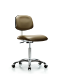 Class 10 Clean Room Vinyl Chair Chrome - Medium Bench Height with Casters in Taupe Supernova Vinyl CLR-VMBCH-CR-NF-CC-8809