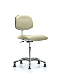 Class 10 Clean Room Vinyl Chair Chrome - Medium Bench Height with Stationary Glides in Adobe White Trailblazer Vinyl CLR-VMBCH-CR-NF-RG-8501