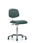 Class 10 Clean Room Vinyl Chair Chrome - Medium Bench Height with Stationary Glides in Colonial Blue Trailblazer Vinyl CLR-VMBCH-CR-NF-RG-8546