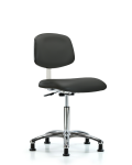 Class 10 Clean Room Vinyl Chair Chrome - Medium Bench Height with Stationary Glides in Charcoal Trailblazer Vinyl CLR-VMBCH-CR-NF-RG-8605