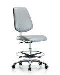 Class 10 Clean Room Vinyl Chair Chrome - Medium Bench Height with Medium Back, Chrome Foot Ring, & Casters in Dove Trailblazer Vinyl CLR-VMBCH-MB-CR-CF-CC-8567