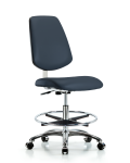 Class 10 Clean Room Vinyl Chair Chrome - Medium Bench Height with Medium Back, Chrome Foot Ring, & Casters in Imperial Blue Trailblazer Vinyl CLR-VMBCH-MB-CR-CF-CC-8582