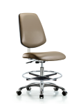 Class 10 Clean Room Vinyl Chair Chrome - Medium Bench Height with Medium Back, Chrome Foot Ring, & Casters in Taupe Supernova Vinyl CLR-VMBCH-MB-CR-CF-CC-8809