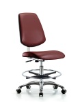 Class 10 Clean Room Vinyl Chair Chrome - Medium Bench Height with Medium Back, Chrome Foot Ring, & Casters in Borscht Supernova Vinyl CLR-VMBCH-MB-CR-CF-CC-8815