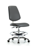 Class 10 Clean Room Vinyl Chair Chrome - Medium Bench Height with Medium Back, Chrome Foot Ring, & Casters in Carbon Supernova Vinyl CLR-VMBCH-MB-CR-CF-CC-8823