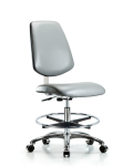 Class 10 Clean Room Vinyl Chair Chrome - Medium Bench Height with Medium Back, Chrome Foot Ring, & Casters in Sterling Supernova Vinyl CLR-VMBCH-MB-CR-CF-CC-8840