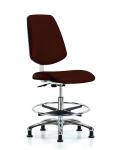 Class 10 Clean Room Vinyl Chair Chrome - Medium Bench Height with Medium Back, Chrome Foot Ring, & Stationary Glides in Burgundy Trailblazer Vinyl CLR-VMBCH-MB-CR-CF-RG-8569