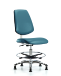 Class 10 Clean Room Vinyl Chair Chrome - Medium Bench Height with Medium Back, Chrome Foot Ring, & Stationary Glides in Marine Blue Supernova Vinyl CLR-VMBCH-MB-CR-CF-RG-8801