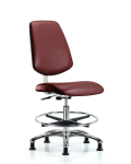Class 10 Clean Room Vinyl Chair Chrome - Medium Bench Height with Medium Back, Chrome Foot Ring, & Stationary Glides in Borscht Supernova Vinyl CLR-VMBCH-MB-CR-CF-RG-8815