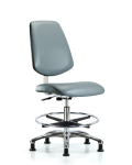 Class 10 Clean Room Vinyl Chair Chrome - Medium Bench Height with Medium Back, Chrome Foot Ring, & Stationary Glides in Storm Supernova Vinyl CLR-VMBCH-MB-CR-CF-RG-8822