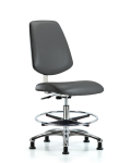 Class 10 Clean Room Vinyl Chair Chrome - Medium Bench Height with Medium Back, Chrome Foot Ring, & Stationary Glides in Carbon Supernova Vinyl CLR-VMBCH-MB-CR-CF-RG-8823