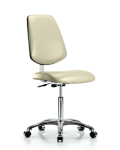 Class 10 Clean Room Vinyl Chair Chrome - Medium Bench Height with Medium Back & Casters in Adobe White Trailblazer Vinyl CLR-VMBCH-MB-CR-NF-CC-8501