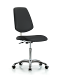 Class 10 Clean Room Vinyl Chair Chrome - Medium Bench Height with Medium Back & Casters in Black Trailblazer Vinyl CLR-VMBCH-MB-CR-NF-CC-8540