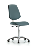 Class 10 Clean Room Vinyl Chair Chrome - Medium Bench Height with Medium Back & Casters in Colonial Blue Trailblazer Vinyl CLR-VMBCH-MB-CR-NF-CC-8546