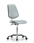 Class 10 Clean Room Vinyl Chair Chrome - Medium Bench Height with Medium Back & Casters in Dove Trailblazer Vinyl CLR-VMBCH-MB-CR-NF-CC-8567