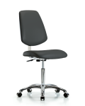 Class 10 Clean Room Vinyl Chair Chrome - Medium Bench Height with Medium Back & Casters in Charcoal Trailblazer Vinyl CLR-VMBCH-MB-CR-NF-CC-8605