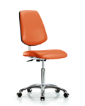 Class 10 Clean Room Vinyl Chair Chrome - Medium Bench Height with Medium Back & Casters in Orange Kist Trailblazer Vinyl CLR-VMBCH-MB-CR-NF-CC-8613